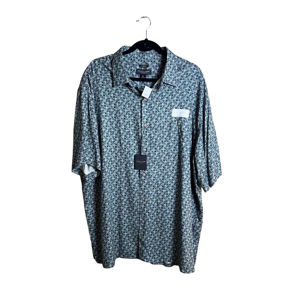 Pronto Uomo Blue Abstract Short Sleeve Button Up Casual Shirt XL NWT